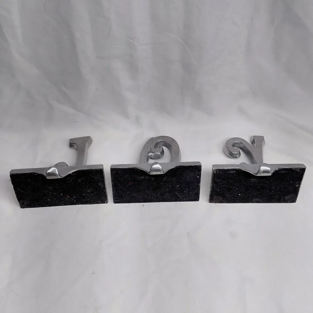 Vintage Cast Iron JOY Christmas Stocking Holders Mantel Hangers Weighted Set